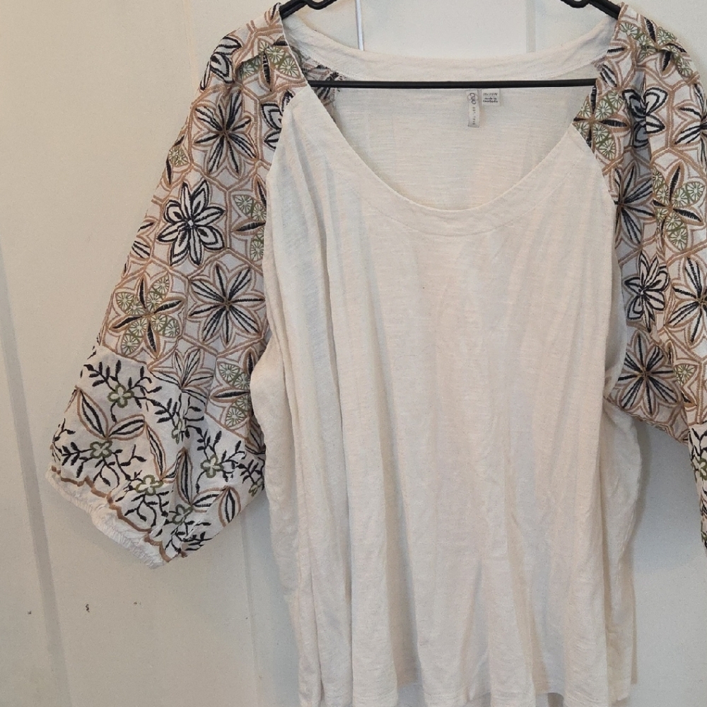 Cato White Blouse with Floral Sleeves